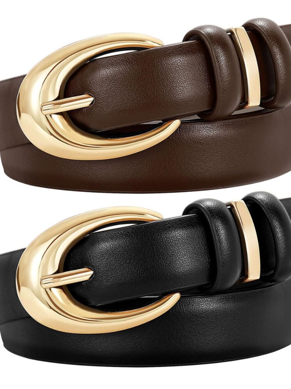 2 Pack Women Leather Belt for Jeans Pants Fashion Ladies Faux Leather Belt with